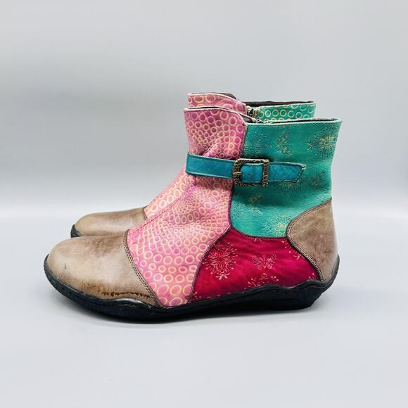 Spring Step L'Artiste Boots Women 9 Multicolor Leather Colorblock Ankle Q Indigo - Picture 5 of 13